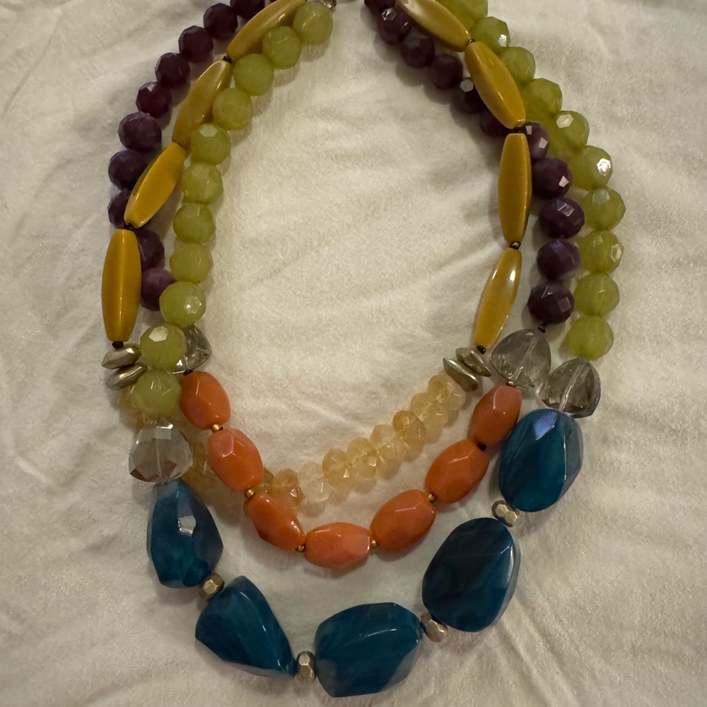 Anthropologie Teal, Orange, Lime & Purple Layered Beaded Necklace